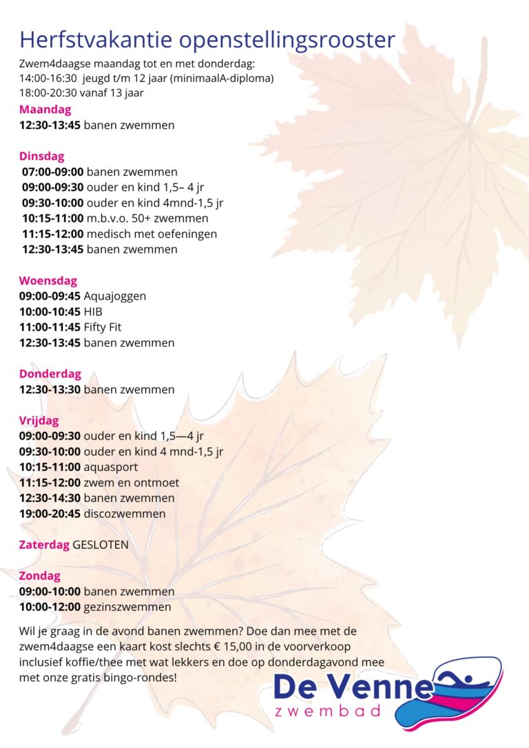 Herfstvakantie rooster